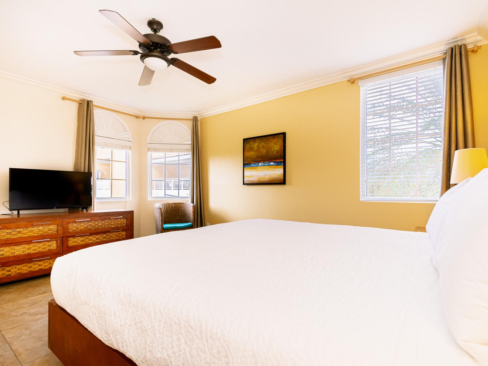 Main bedroom King bed- With good lighting and perfect ambiance this is one way to relax and set the mood for a goodnight sleep