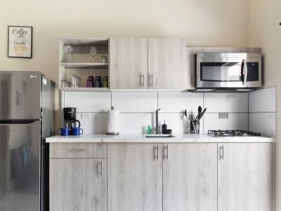 Modern Kitchen of the Apartment in Noord Aruba - Fully Equipped Modern kitchen with sleek, stainless-steel appliances - Smart use of space with versatile storage solutions - Fully Equipped