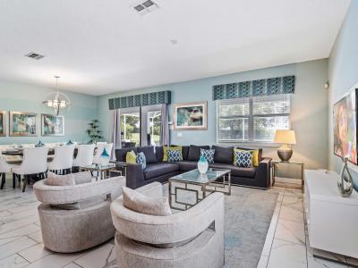 - Open living and dining area is designed to be both bright and spacious, with plenty of seating - Modern furnishings make this space ideal for both relaxation and entertaining - Perfect for enjoying quality time with family and friends