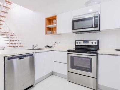 Kitchen with stainless steel appliances