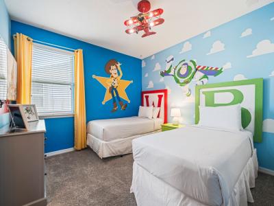 Bedroom 6 theme Toy Story Room with 2 single beds and a private bathroom