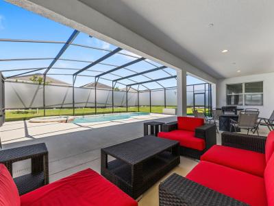 Private pool and spa with outdoor seating
