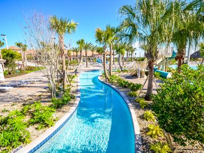 Located alongside the Oasis clubhouse, the Lazy River is a favorite part of the water park for children and families .